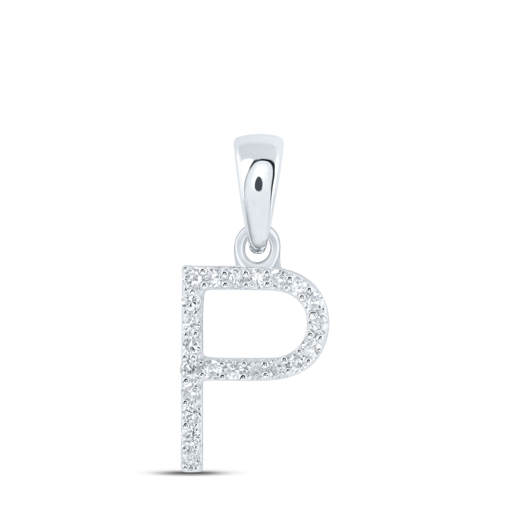 0.09 Ctw Natural Diamond Thin Initial Letter P Pendant in 10k White Gold