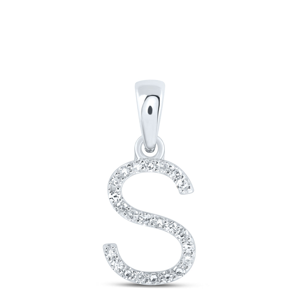 0.09 Ctw Natural Diamond Thin Initial Letter S Pendant in 10k White Gold