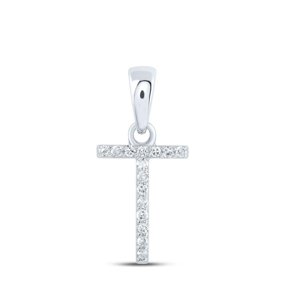 0.06 Ctw Natural Diamond Thin Initial Letter T Pendant in 10k White Gold