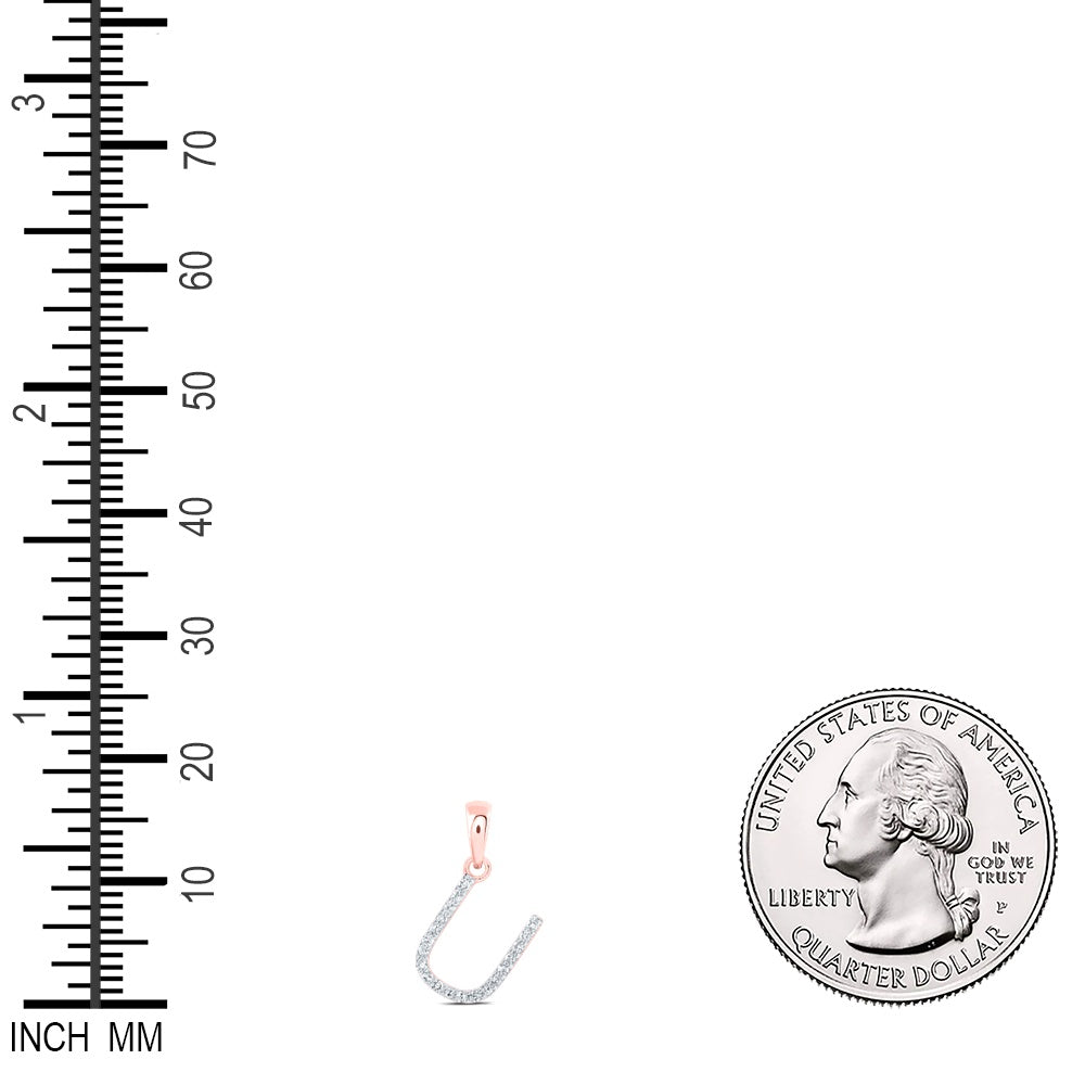 0.08 Ctw Natural Diamond Thin Initial Letter U Pendant in 10k Rose Gold