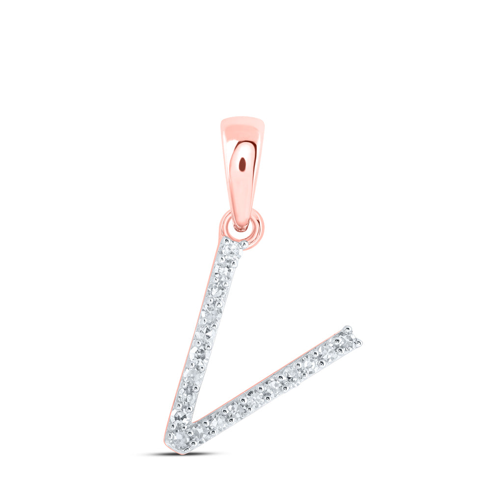 0.08 Ctw Natural Diamond Thin Initial Letter V Pendant in 10k Rose Gold