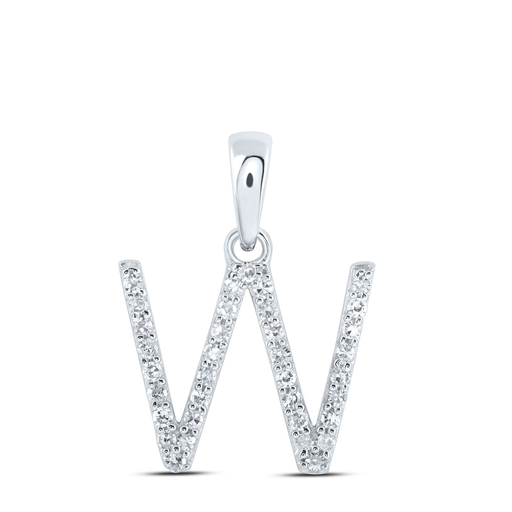0.14 Ctw Natural Diamond Thin Initial Letter W Pendant in 10k White Gold