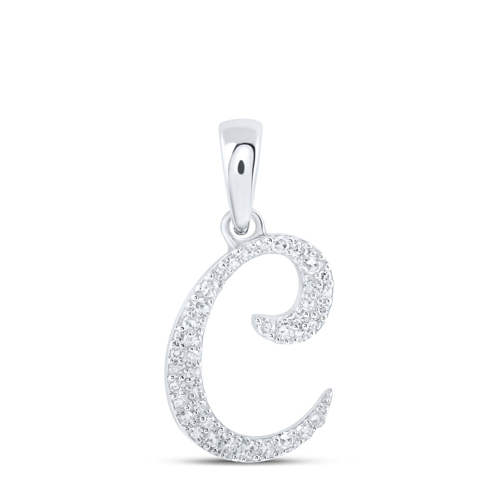 0.11 Ctw Natural Diamond Cursive Initial Letter C Pendant in 10k White Gold