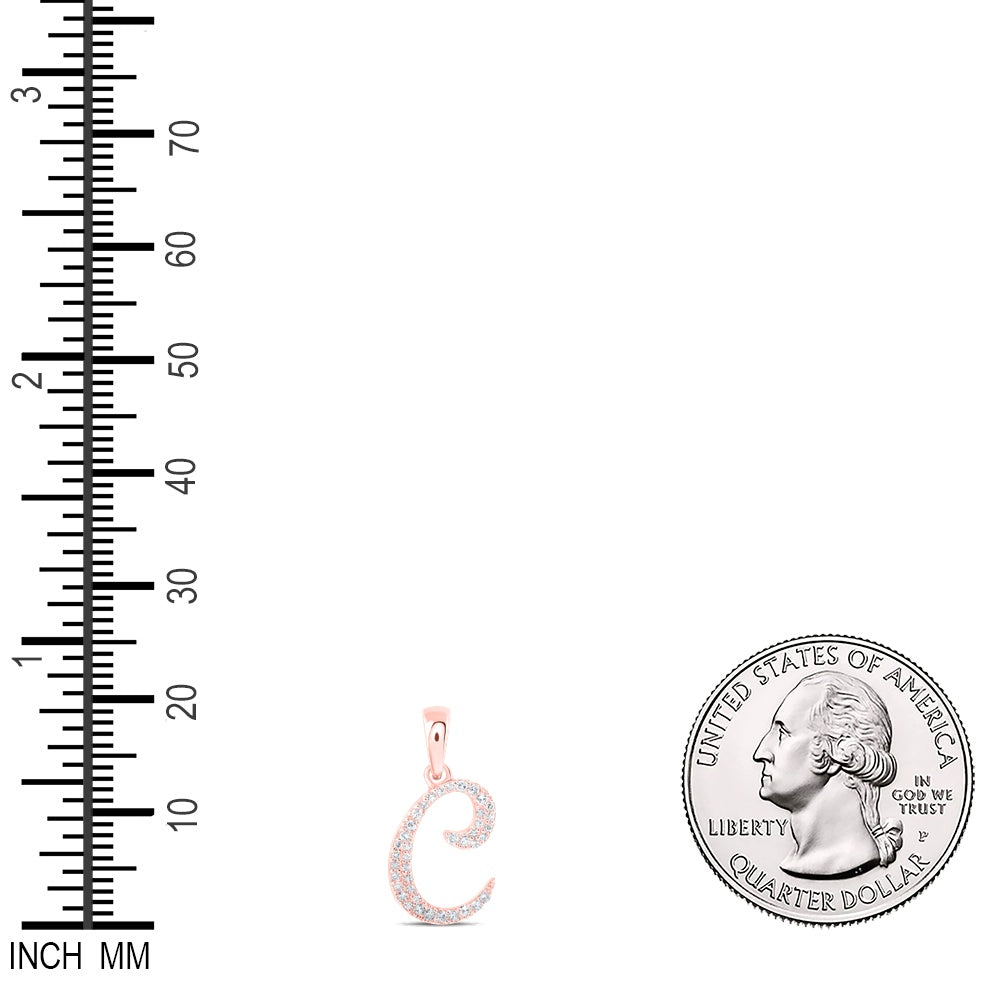 0.11 Ctw Natural Diamond Cursive Initial Letter C Pendant in 10k Rose Gold