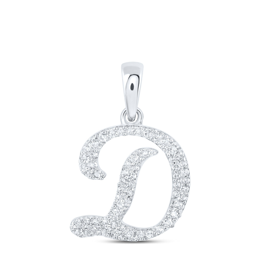 0.2 Ctw Natural Diamond Cursive Initial Letter D Pendant in 10k White Gold