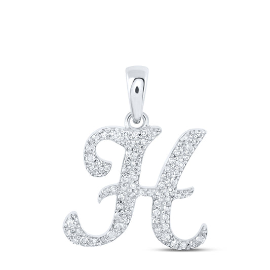 0.18 Ctw Natural Diamond Cursive Initial Letter H Pendant in 10k White Gold