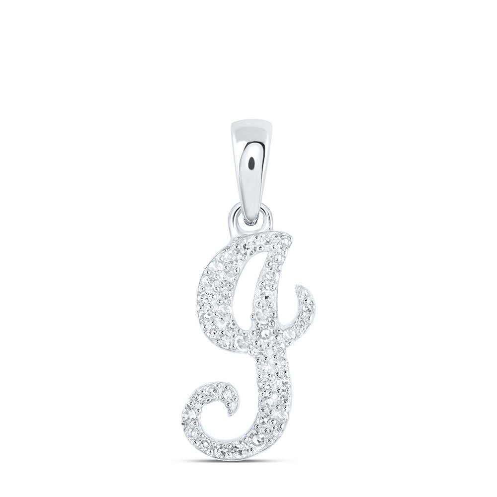0.14 Ctw Natural Diamond Cursive Initial Letter I Pendant in 10k White Gold