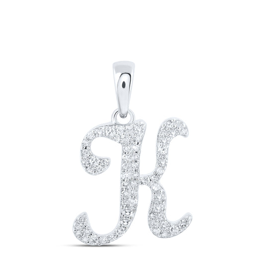 0.2 Ctw Natural Diamond Cursive Initial Letter K Pendant in 10k White Gold