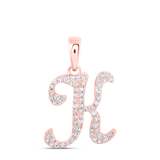 0.18 Ctw Natural Diamond Cursive Initial Letter K Pendant in 10k Rose Gold