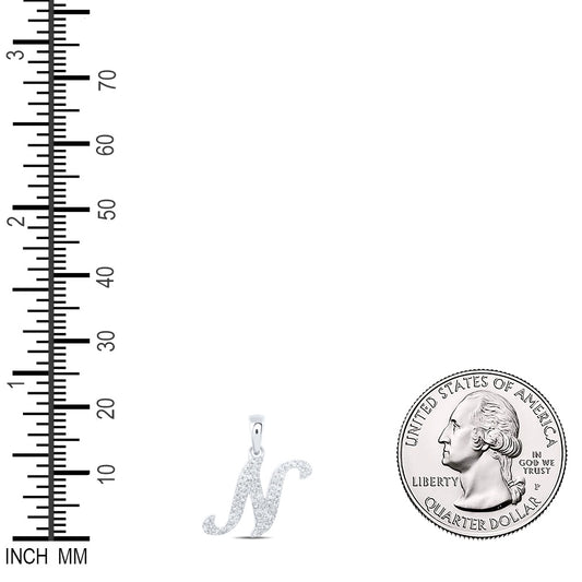 0.17 Ctw Natural Diamond Cursive Initial Letter N Pendant in 10k White Gold
