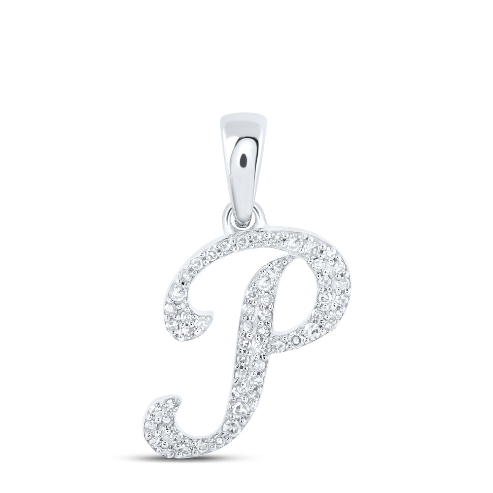 0.13 Ctw Natural Diamond Cursive Initial Letter P Pendant in 10k White Gold