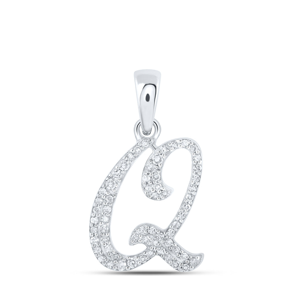 0.14 Ctw Natural Diamond Cursive Initial Letter Q Pendant in 10k White Gold