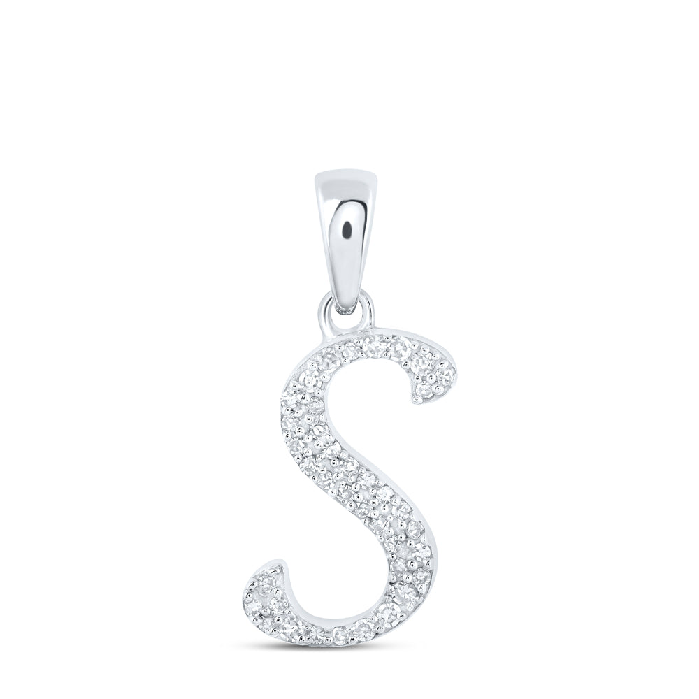 0.1 Ctw Natural Diamond Cursive Initial Letter S Pendant in 10k White Gold