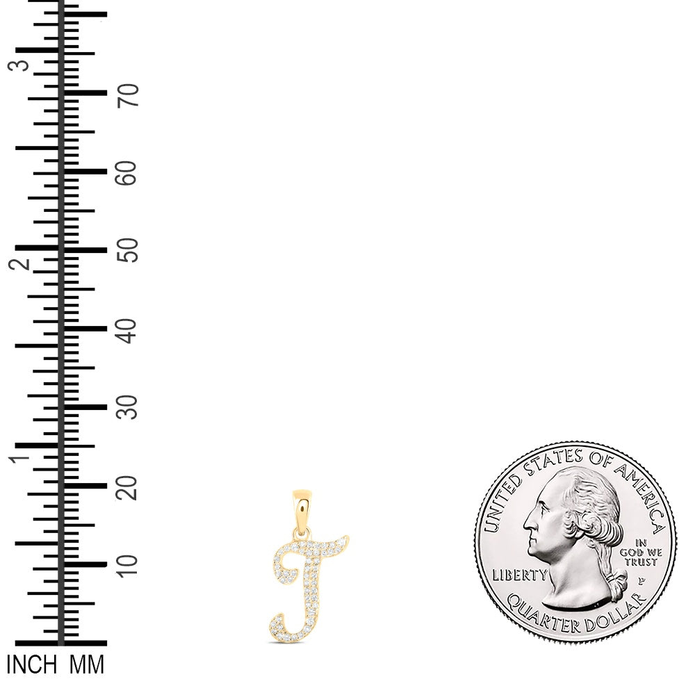 0.11 Ctw Natural Diamond Cursive Initial Letter T Pendant in 10k Yellow Gold