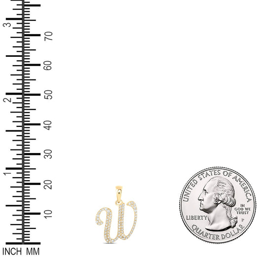 0.18 Ctw Natural Diamond Cursive Initial Letter W Pendant in 10k Yellow Gold