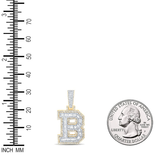 0.72 Ctw Natural Diamond Block Letter Initial B Pendant in 10k Yellow Gold