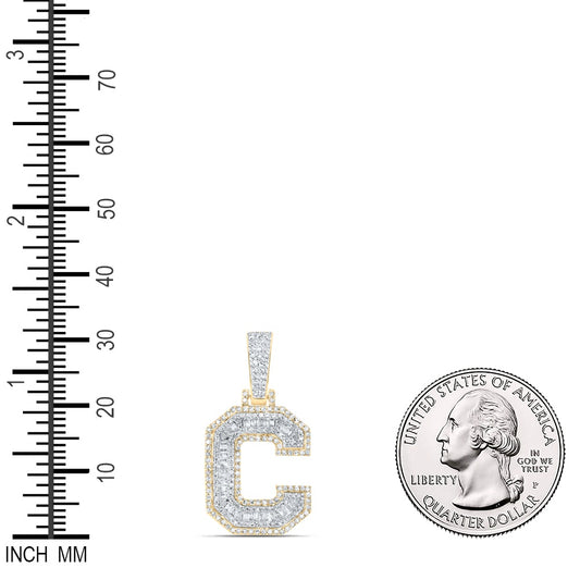 0.56 Ctw Natural Diamond Hiphop Initial Letter C Pendant in 10k Yellow Gold