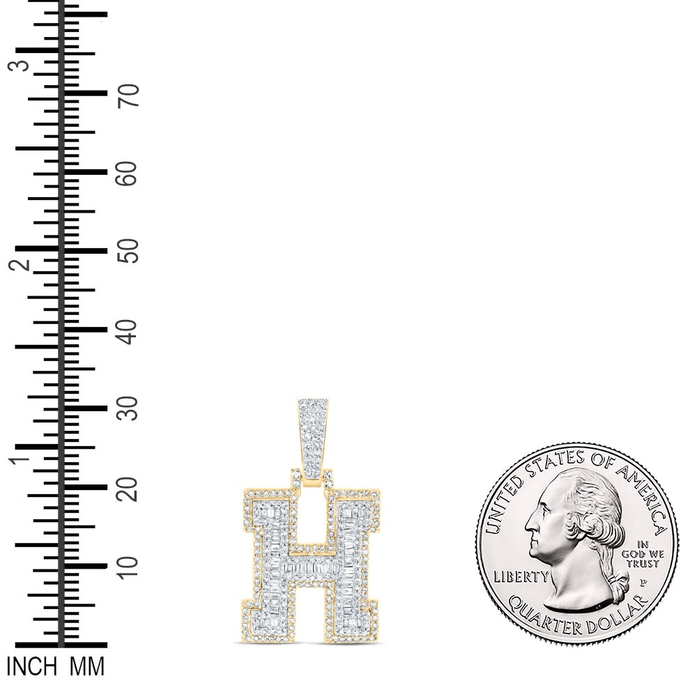 0.66 Ctw Natural Diamond Hiphop Initial Letter H Pendant in 10k Yellow Gold