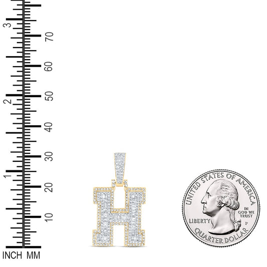0.66 Ctw Natural Diamond Hiphop Initial Letter H Pendant in 10k Yellow Gold