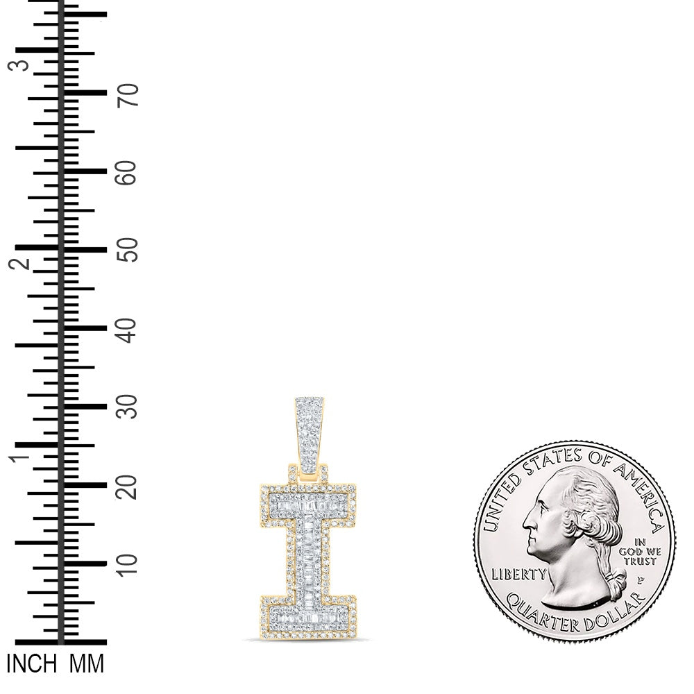 0.52 Ctw Natural Diamond Hiphop Initial Letter I Pendant in 10k Yellow Gold