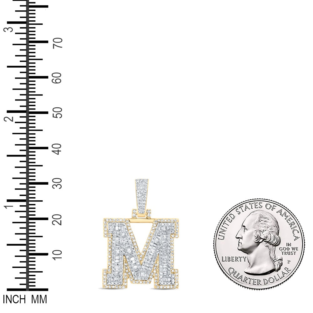 0.85 Ctw Natural Diamond Hiphop Initial Letter M Pendant in 10k Yellow Gold