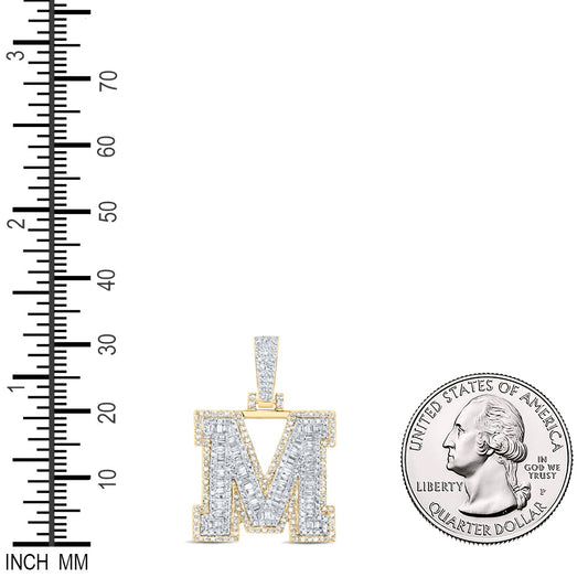 0.85 Ctw Natural Diamond Hiphop Initial Letter M Pendant in 10k Yellow Gold