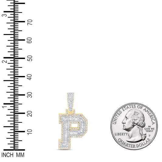 0.59 Ctw Natural Diamond Hiphop Initial Letter P Pendant in 10k Yellow Gold