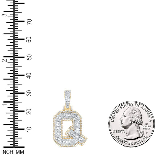 0.7 Ctw Natural Diamond Block Initial Letter Alphabet Q Pendant in 10k Yellow Gold