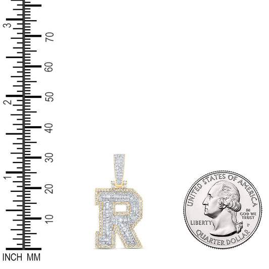 0.67 Ctw Natural Diamond Hiphop Initial Letter R Pendant in 10k Yellow Gold