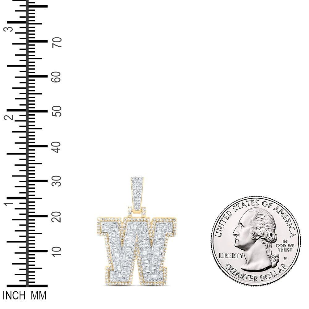 0.96 Ctw Natural Diamond Hiphop Initial Letter W Pendant in 10k Yellow Gold