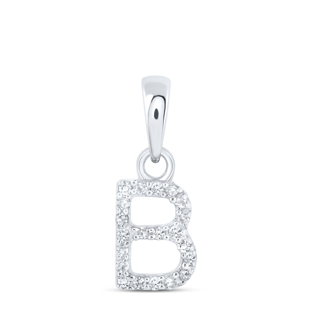 0.04 Ctw Natural Diamond Initial Letter B Pendant in 10k White Gold