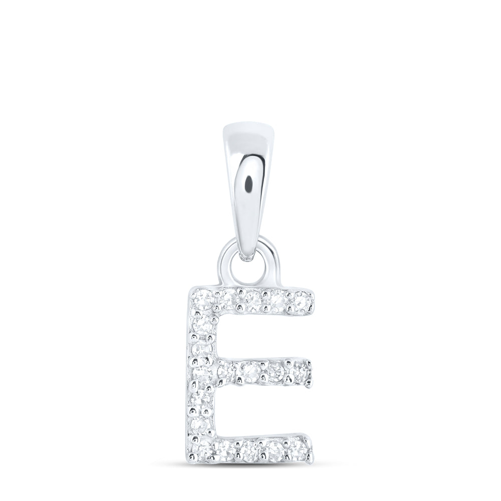 0.04 Ctw Natural Diamond Initial Letter E Pendant in 10k White Gold