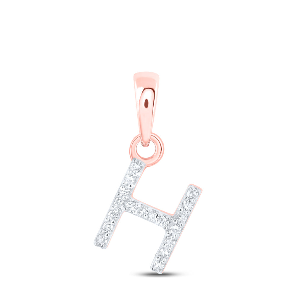 0.04 Ctw Natural Diamond Initial Letter H Pendant in 10k Rose Gold