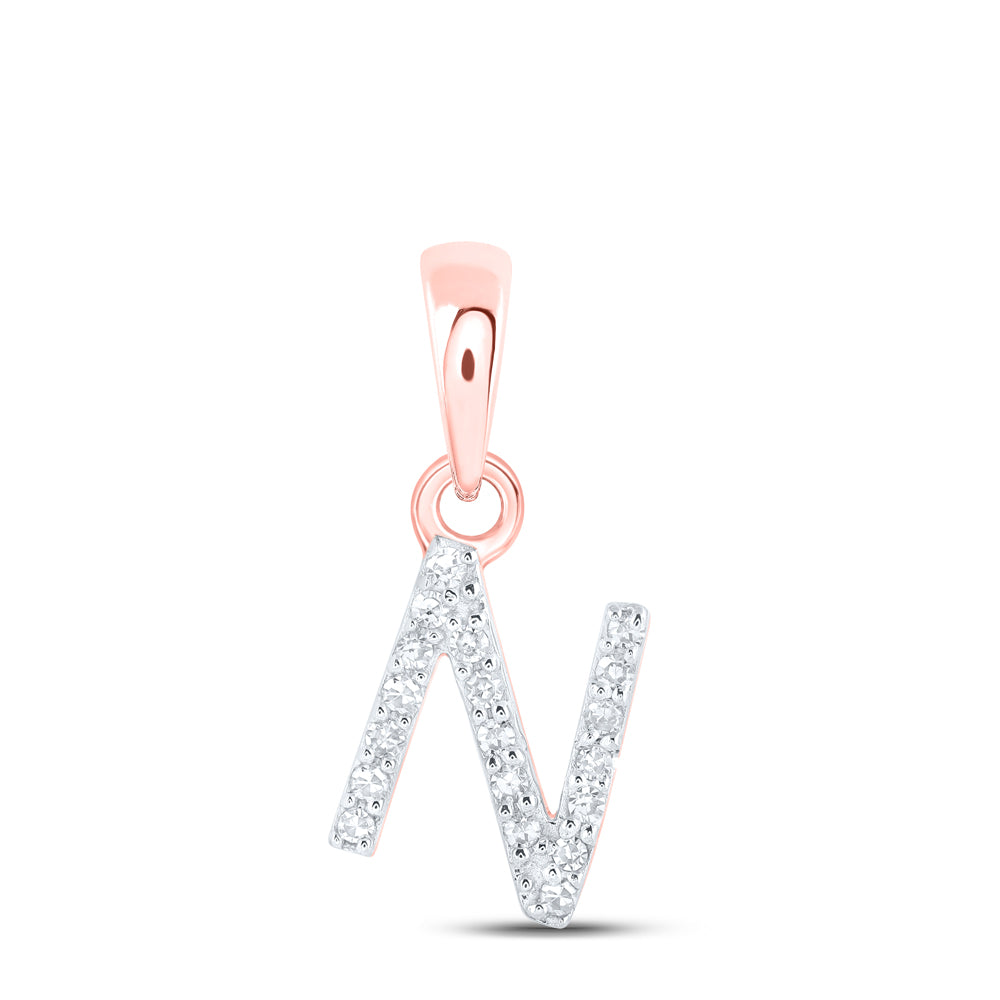 0.04 Ctw Natural Diamond Initial Letter N Pendant in 10k Rose Gold