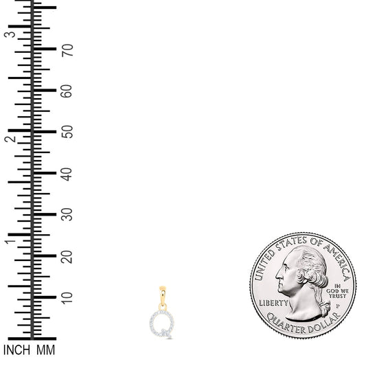 0.04 Ctw Natural Diamond Initial Letter Q Pendant in 10k Yellow Gold