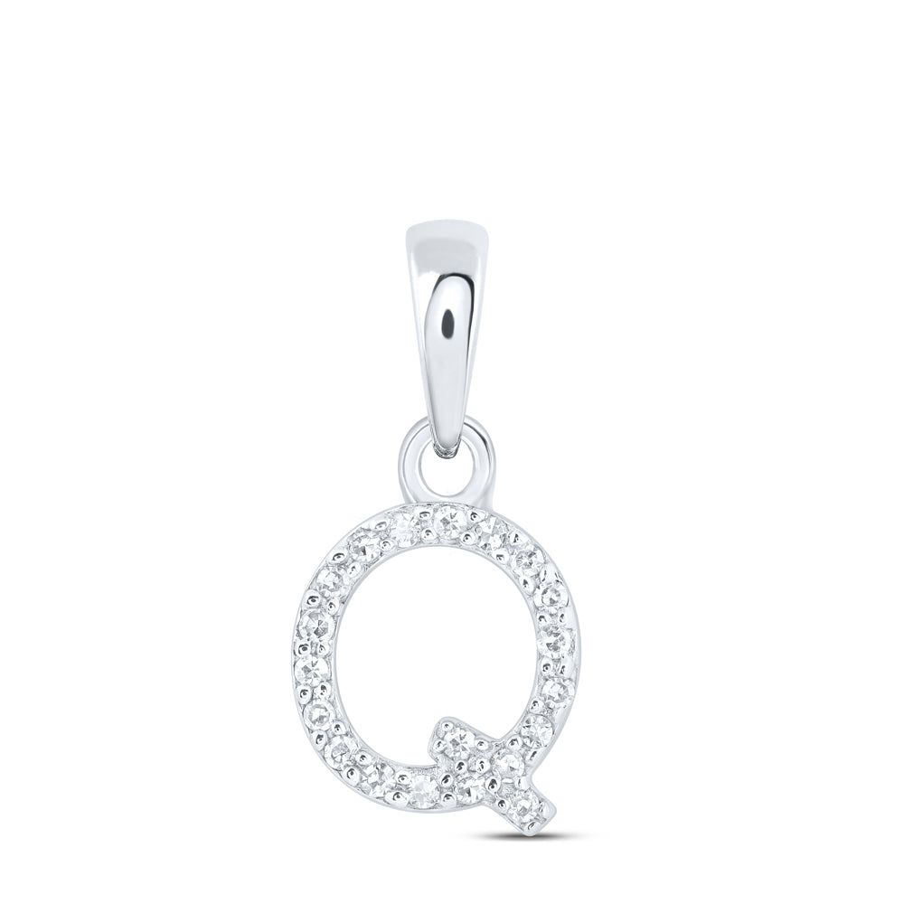 0.04 Ctw Natural Diamond Initial Letter Q Pendant in 10k White Gold