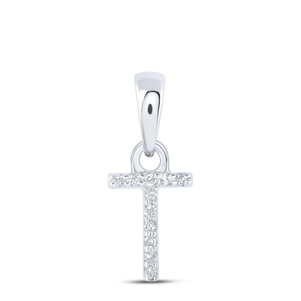 0.02 Ctw Natural Diamond Initial Letter T Pendant in 10k White Gold