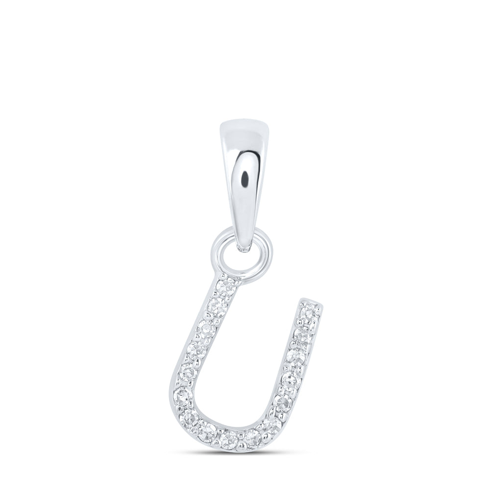 0.03 Ctw Natural Diamond Initial Letter U Pendant in 10k White Gold