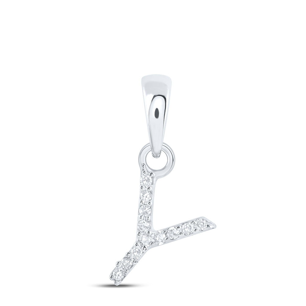 0.03 Ctw Natural Diamond Initial Letter Y Pendant in 10k White Gold