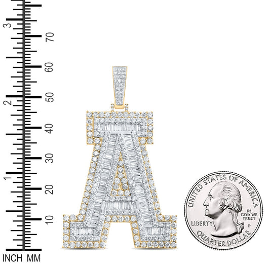 4.83 Ctw Natural Diamond Block Initial Letter Alphabet A Pendant in 10k Yellow Gold
