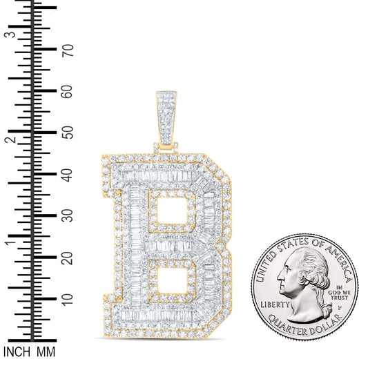 6.31 Ctw Natural Diamond Block Initial Letter Alphabet B Pendant in 10k Yellow Gold
