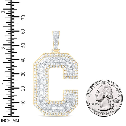 5.56 Ctw Natural Diamond Block Initial Letter Alphabet C Pendant in 10k Yellow Gold
