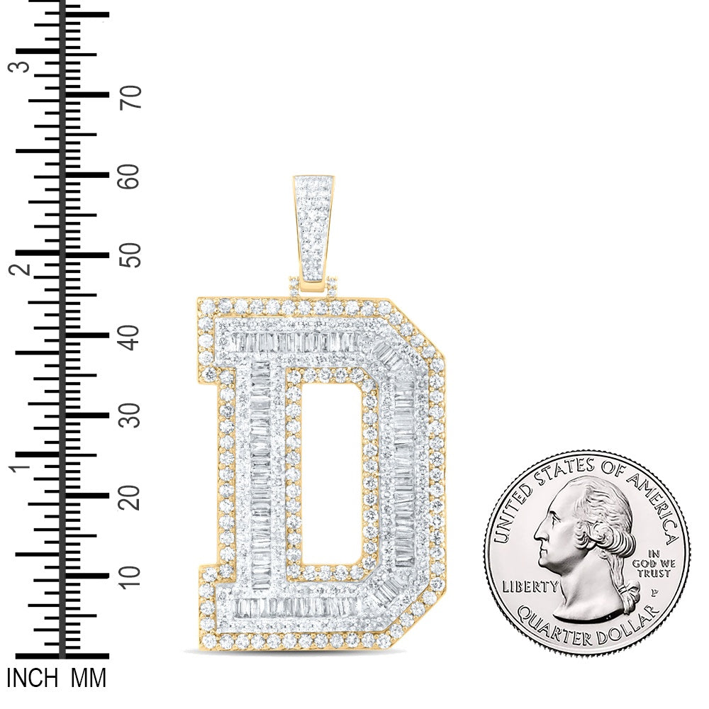 6.08 Ctw Natural Diamond Block Initial Letter Alphabet D Pendant in 10k Yellow Gold