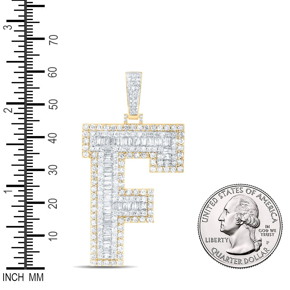 4.68 Ctw Natural Diamond Block Initial Letter Alphabet F Pendant in 10k Yellow Gold