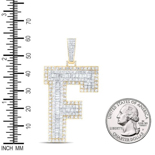 4.68 Ctw Natural Diamond Block Initial Letter Alphabet F Pendant in 10k Yellow Gold