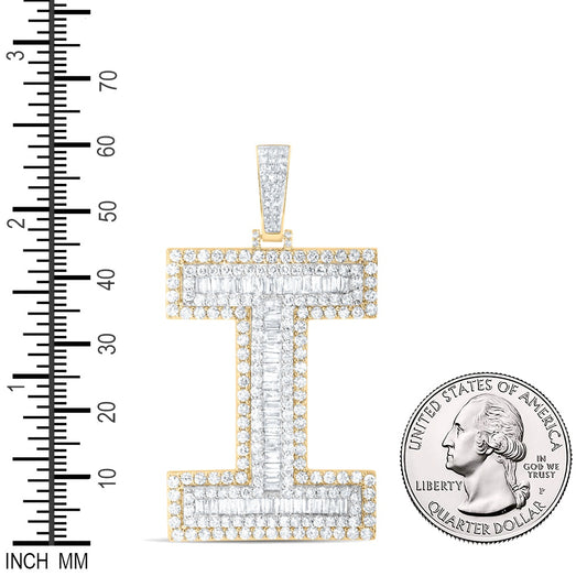 5.15 Ctw Natural Diamond Block Initial Letter Alphabet I Pendant in 10k Yellow Gold