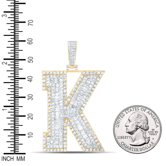 5.96 Ctw Natural Diamond Block Initial Letter Alphabet K Pendant in 10k Yellow Gold
