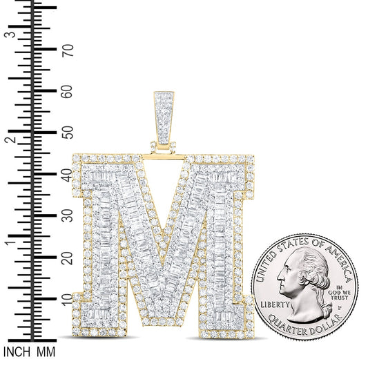 9.02 Ctw Natural Diamond Block Initial Letter Alphabet M Pendant in 10k Yellow Gold