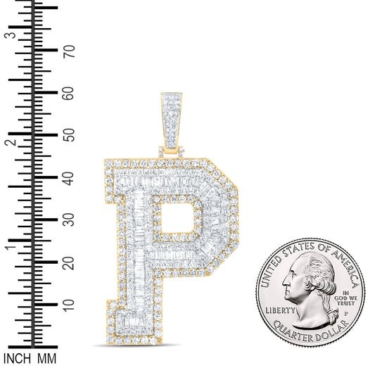 5.38 Ctw Natural Diamond Block Initial Letter Alphabet P Pendant in 10k Yellow Gold
