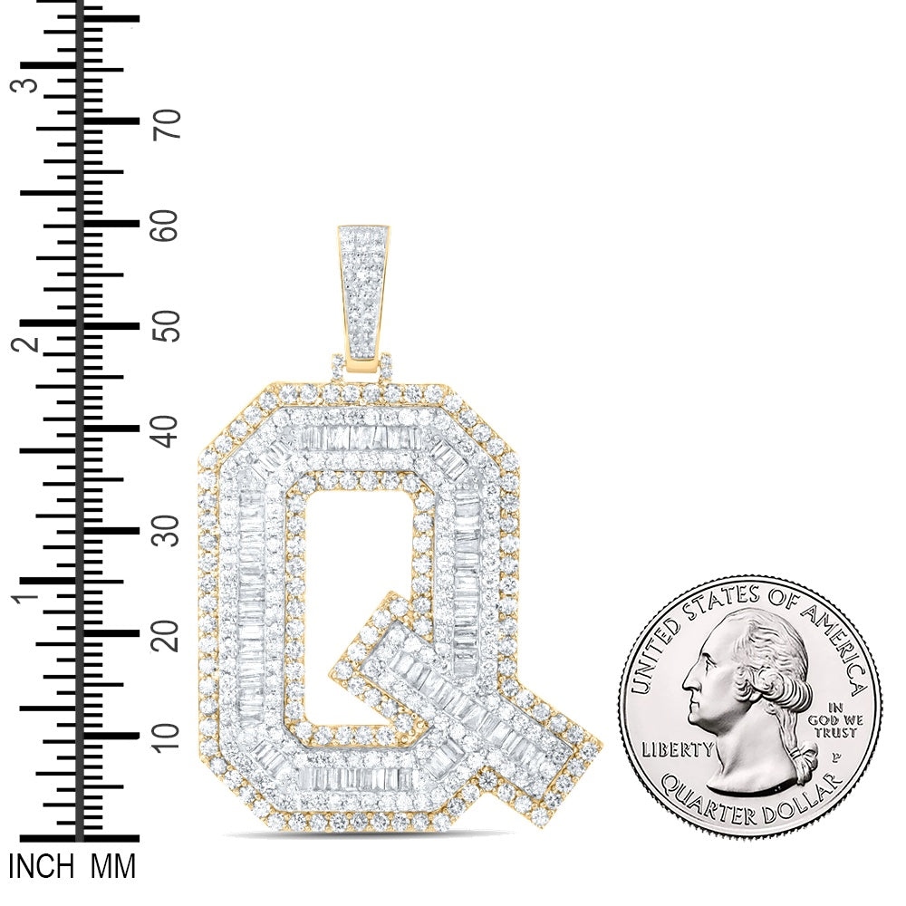 6.86 Ctw Natural Diamond Block Initial Letter Alphabet Q Pendant in 10k Yellow Gold
